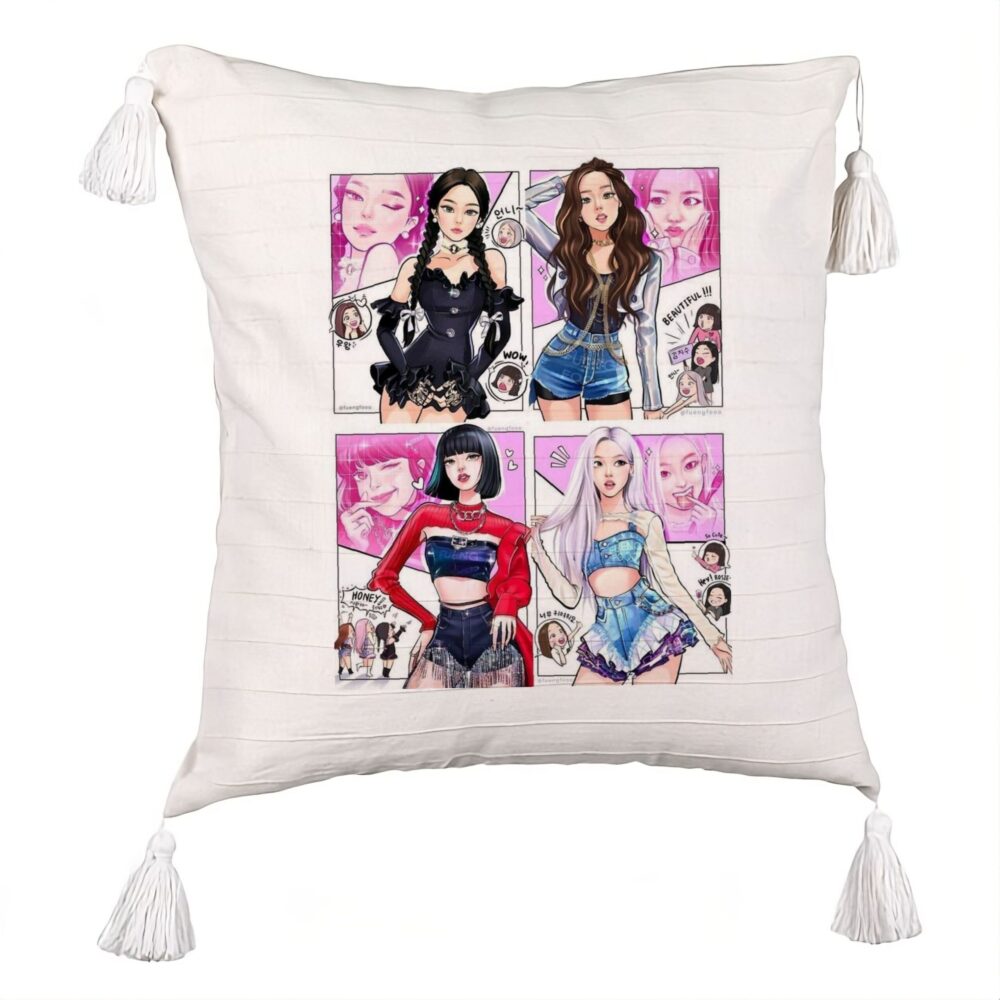 Perna Decorativa cu Franjuri BlackPink, Model 5, 45x45 cm, Ecru, Cu fermoar 5 Perna Decorativa cu Franjuri BlackPink