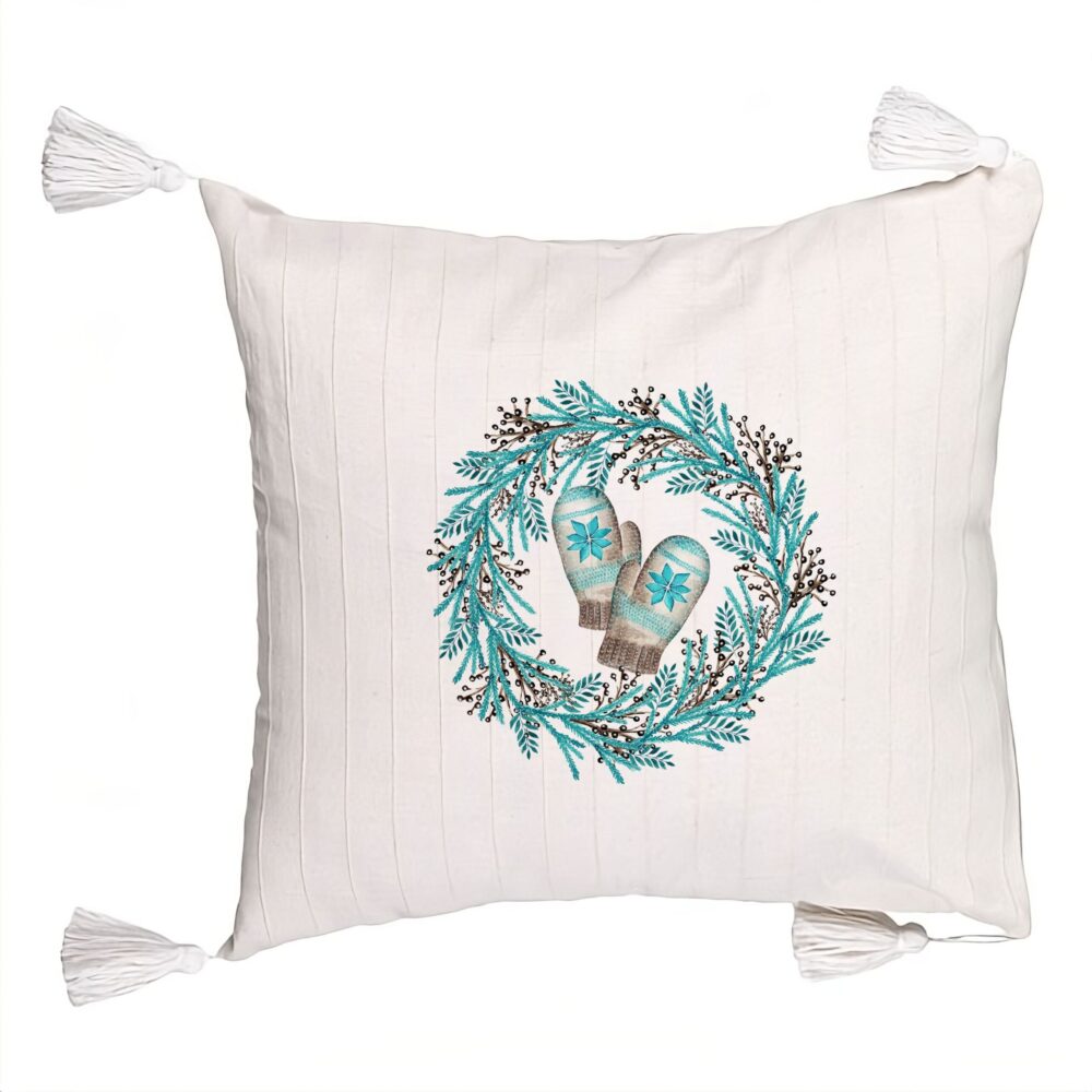 Perna Decorativa cu Franjuri Coronita de Craciun, 45x45 cm, Ecru, Cu fermoar 5 Perna Decorativa cu Franjuri Coronita de Craciun