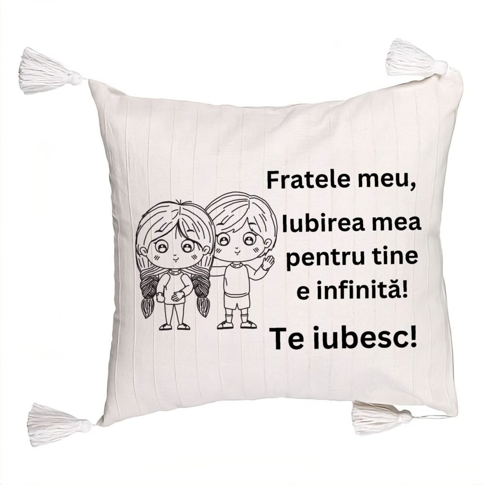 Perna Decorativa cu Franjuri Fratele meu 2, 45x45 cm, Cu fermoar 5 Perna Decorativa cu Franjuri Fratele meu 2