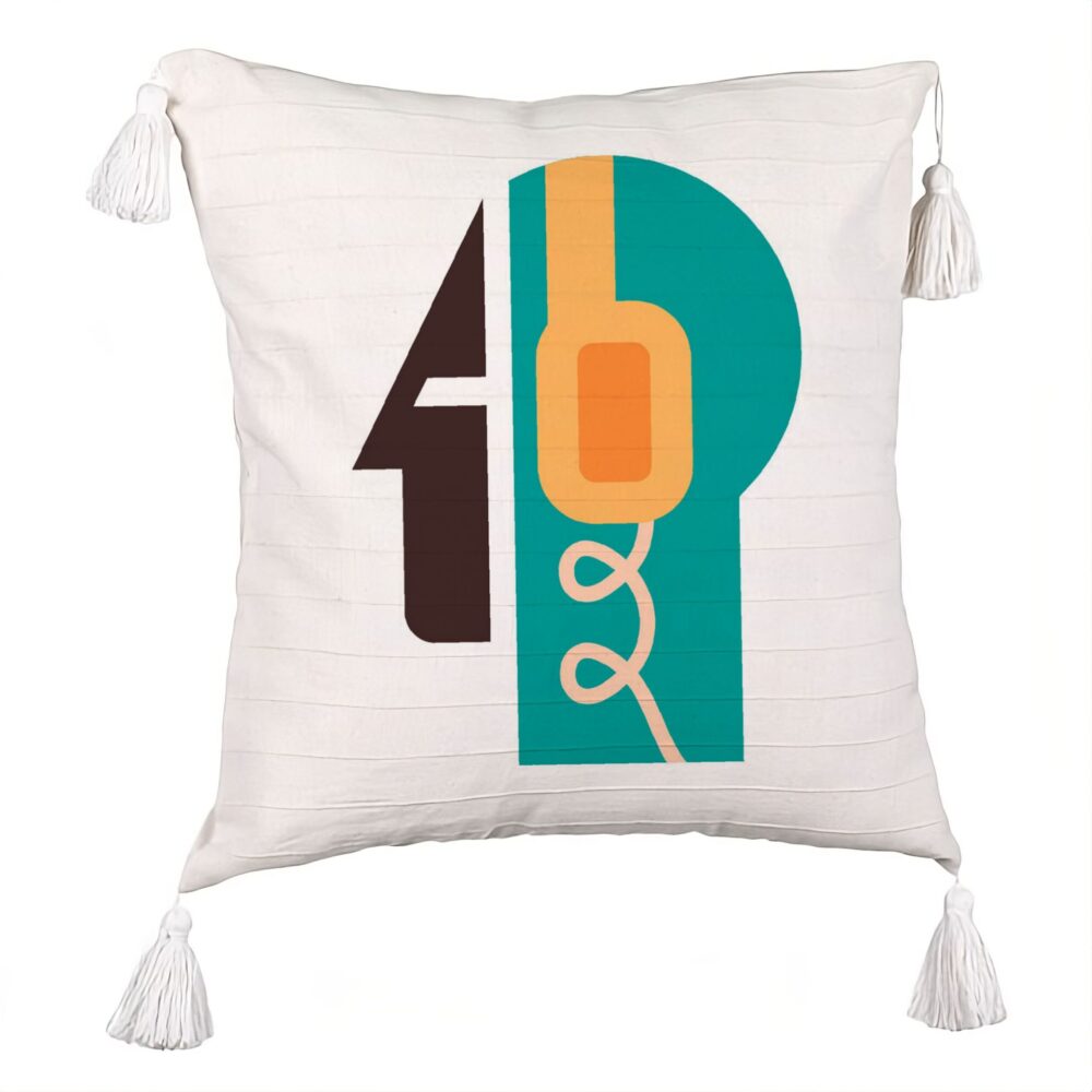 Perna Decorativa cu Franjuri, Model Abstract, 45x45 cm, Ecru, Cu fermoar 5 Perna Decorativa cu Franjuri