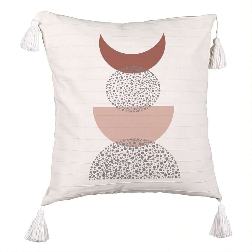 Perna Decorativa cu Franjuri, Model Abstract Creativ 10, 45x45 cm, Ecru, Cu fermoar 5 Perna Decorativa cu Franjuri