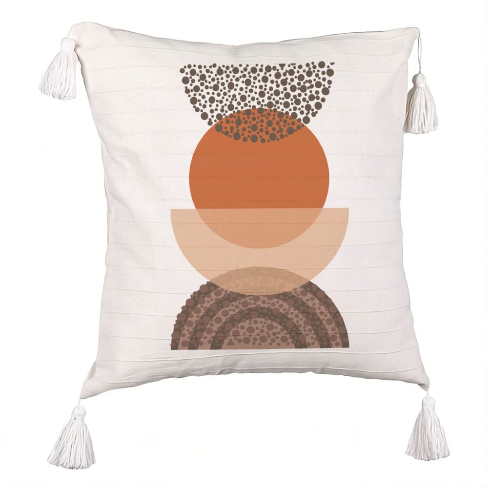 Perna Decorativa cu Franjuri, Model Abstract Creativ 11, 45x45 cm, Ecru, Cu fermoar 5 Perna Decorativa cu Franjuri