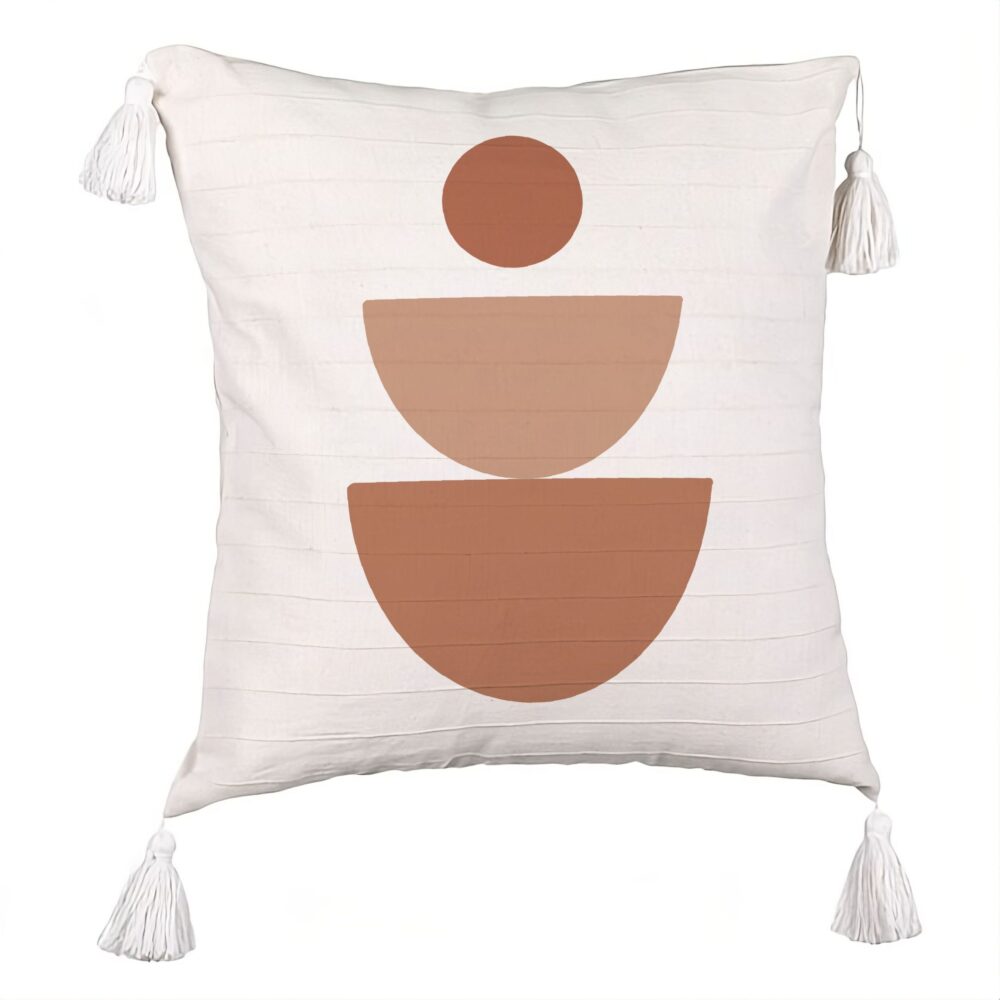 Perna Decorativa cu Franjuri, Model Abstract Creativ 5, 45x45 cm, Ecru, Cu fermoar 5 Perna Decorativa cu Franjuri