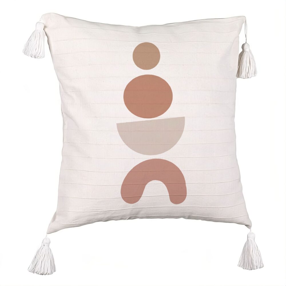 Perna Decorativa cu Franjuri, Model Abstract Creativ 6, 45x45 cm, Ecru, Cu fermoar 5 Perna Decorativa cu Franjuri