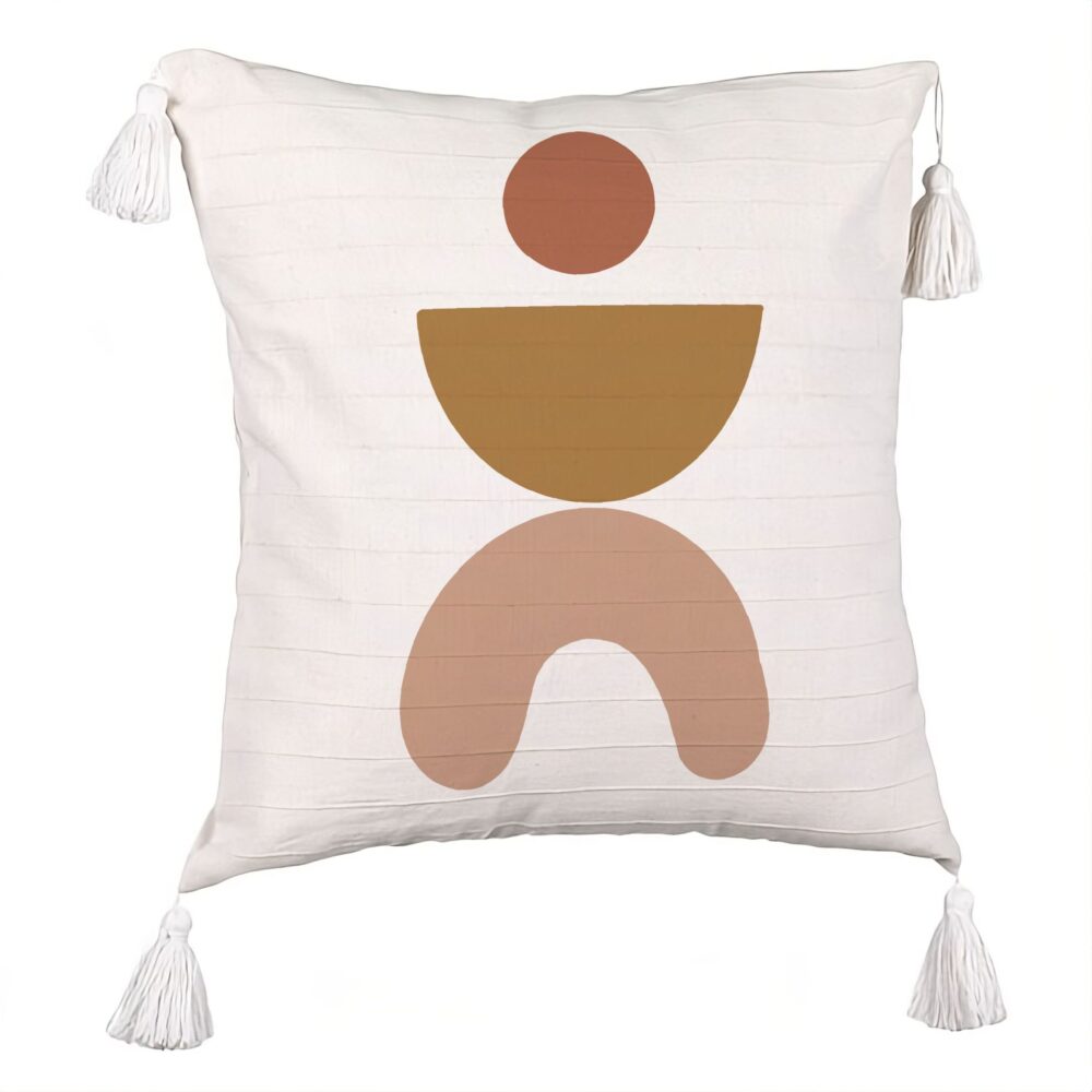 Perna Decorativa cu Franjuri, Model Abstract Creativ 7, 45x45 cm, Ecru, Cu fermoar 5 Perna Decorativa cu Franjuri