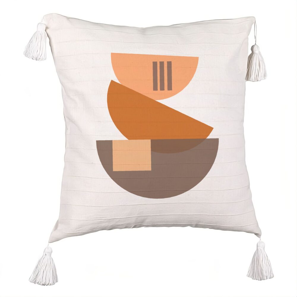 Perna Decorativa cu Franjuri, Model Abstract Creativ 8, 45x45 cm, Ecru, Cu fermoar 5 Perna Decorativa cu Franjuri