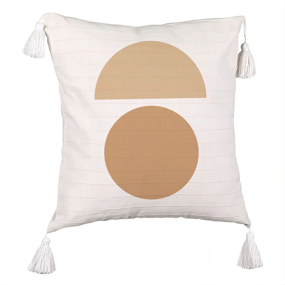 Perna Decorativa cu Franjuri, Model Abstract Creativ 9, 45x45 cm, Ecru, Cu fermoar 5 Perna Decorativa cu Franjuri