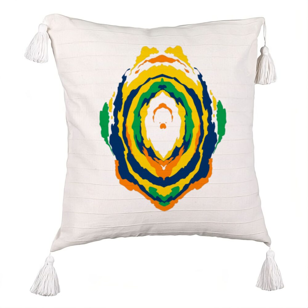 Perna Decorativa cu Franjuri, Model Abstract, Multicolor, 45x45 cm, Ecru, Cu fermoar 5 Perna Decorativa cu Franjuri