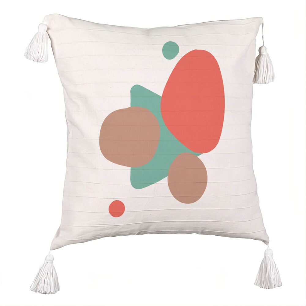 Perna Decorativa cu Franjuri, Model Abstracta 10, 45x45 cm, Ecru, Cu fermoar 5 Perna Decorativa cu Franjuri