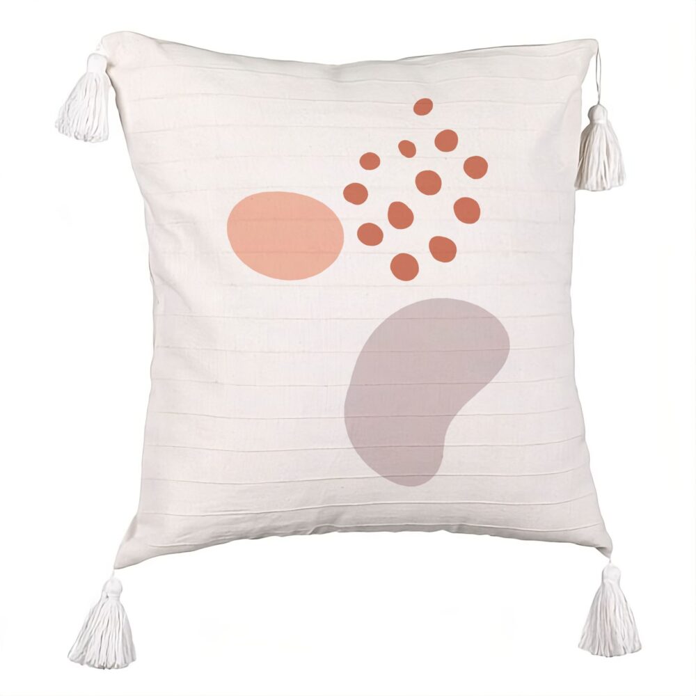 Perna Decorativa cu Franjuri, Model Abstracta 11, 45x45 cm, Ecru, Cu fermoar 5 Perna Decorativa cu Franjuri