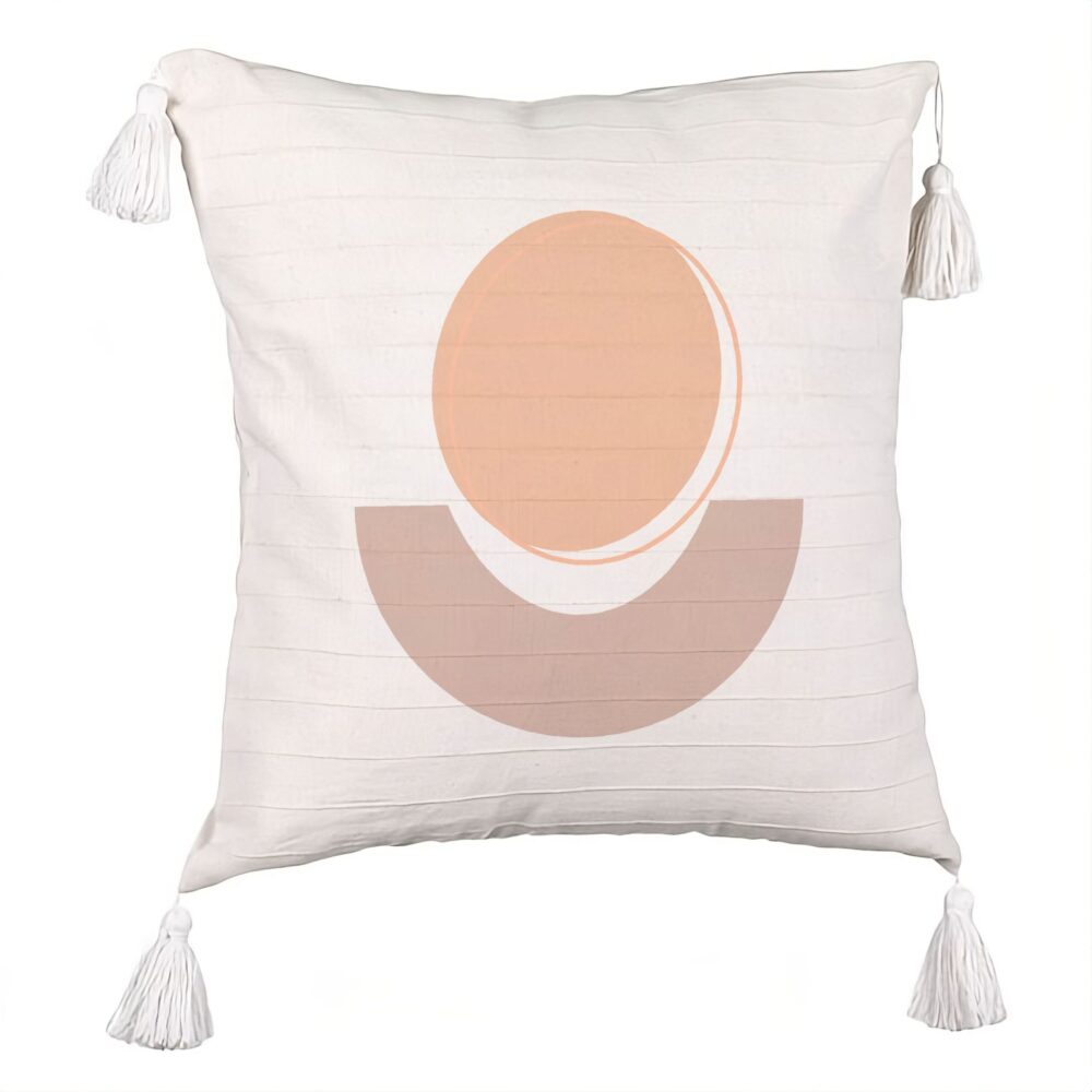 Perna Decorativa cu Franjuri, Model Abstracta 7, 45x45 cm, Ecru, Cu fermoar 5 Perna Decorativa cu Franjuri