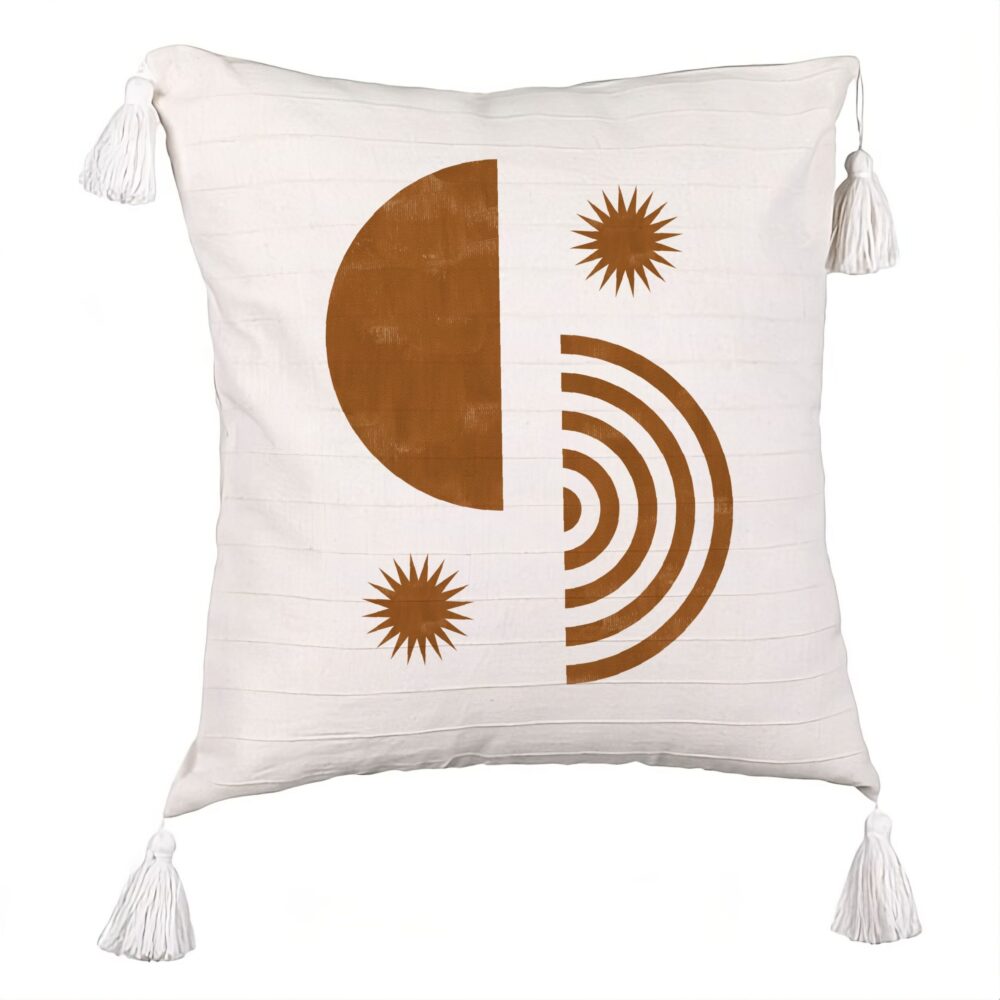 Perna Decorativa cu Franjuri, Model Abstracta 8, 45x45 cm, Ecru, Cu fermoar 5 Perna Decorativa cu Franjuri