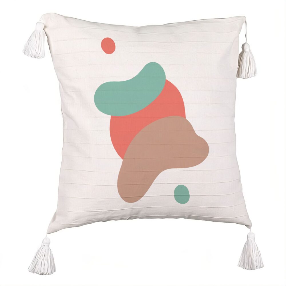 Perna Decorativa cu Franjuri, Model Abstracta 9, 45x45 cm, Ecru, Cu fermoar 5 Perna Decorativa cu Franjuri