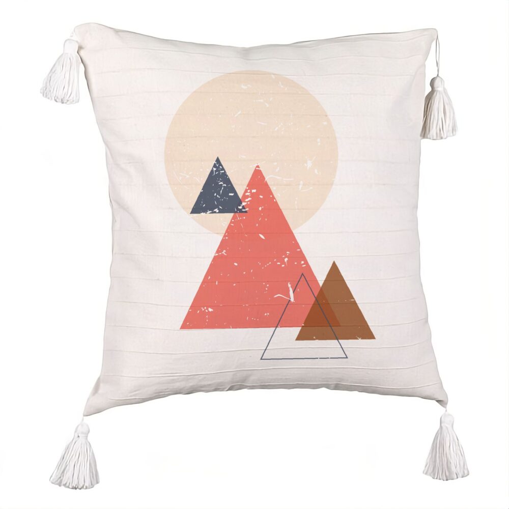 Perna Decorativa cu Franjuri, Model Abstracta Forme Geometrice 4, Multicolor, 45x45 cm, Ecru, Cu fermoar 5 Perna Decorativa cu Franjuri