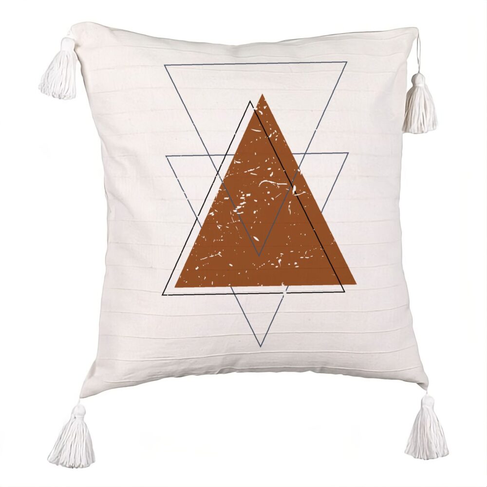 Perna Decorativa cu Franjuri, Model Abstracta Forme Geometrice, 45x45 cm, Ecru, Cu fermoar 5 Perna Decorativa cu Franjuri