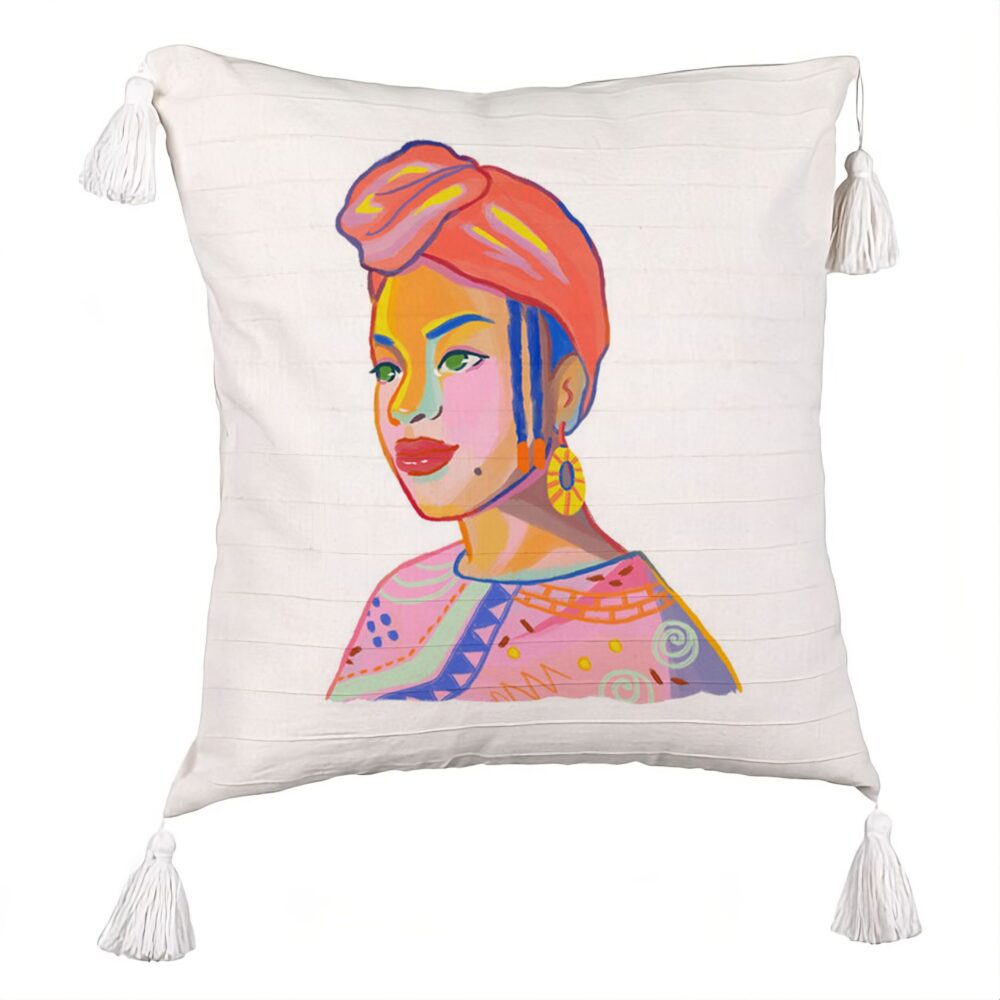 Perna Decorativa cu Franjuri, Model African Style, 45x45 cm, Ecru, Cu fermoar 5 Perna Decorativa cu Franjuri