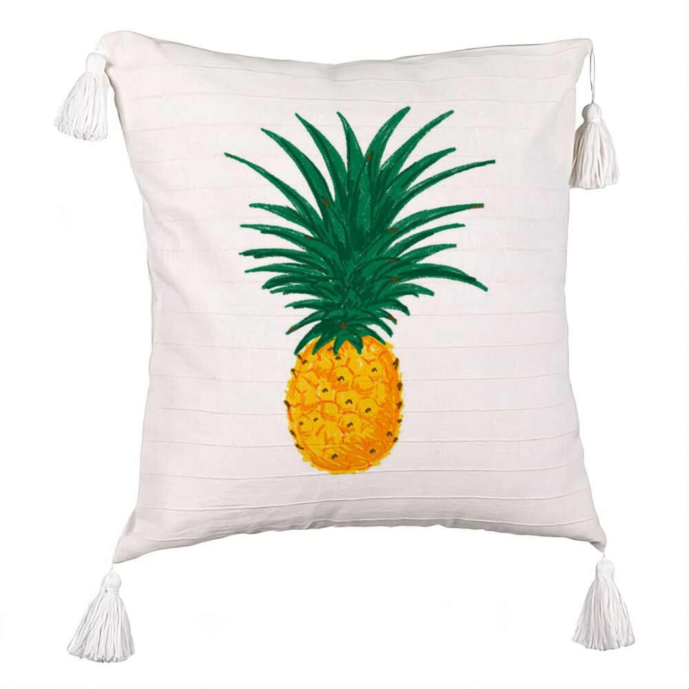 Perna Decorativa cu Franjuri, Model Ananas, 45x45 cm, Ecru, Cu fermoar 5 Perna Decorativa cu Franjuri