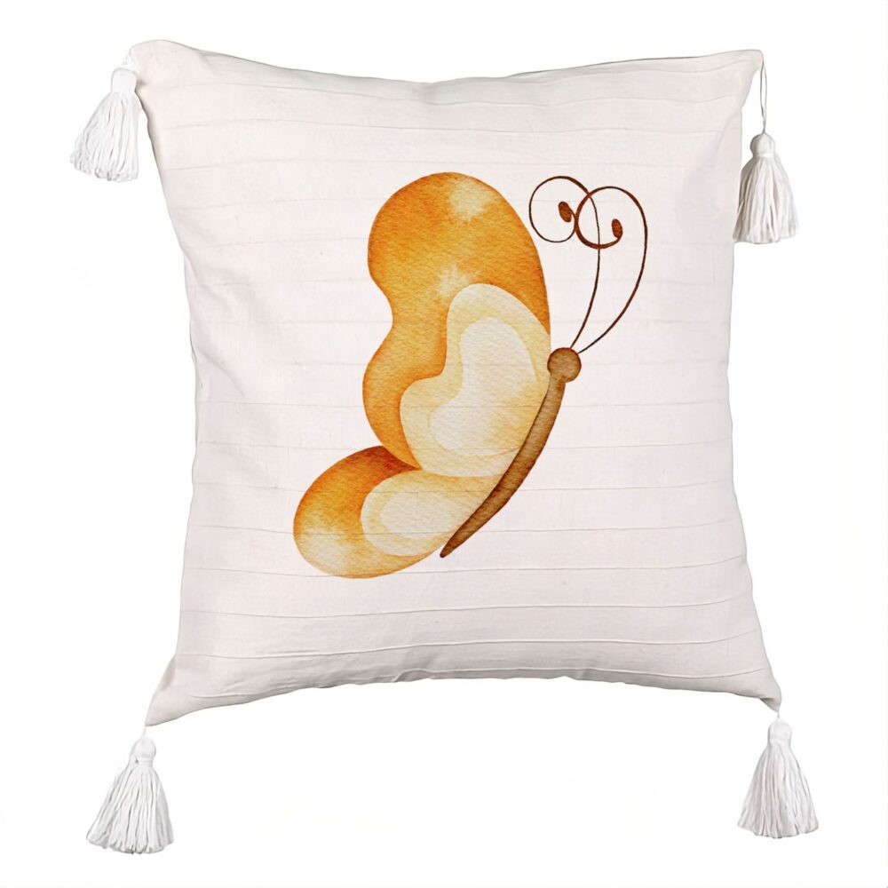 Perna Decorativa cu Franjuri, Model Brown Butterfly, 45x45 cm, Ecru, Cu fermoar 5 Perna Decorativa cu Franjuri