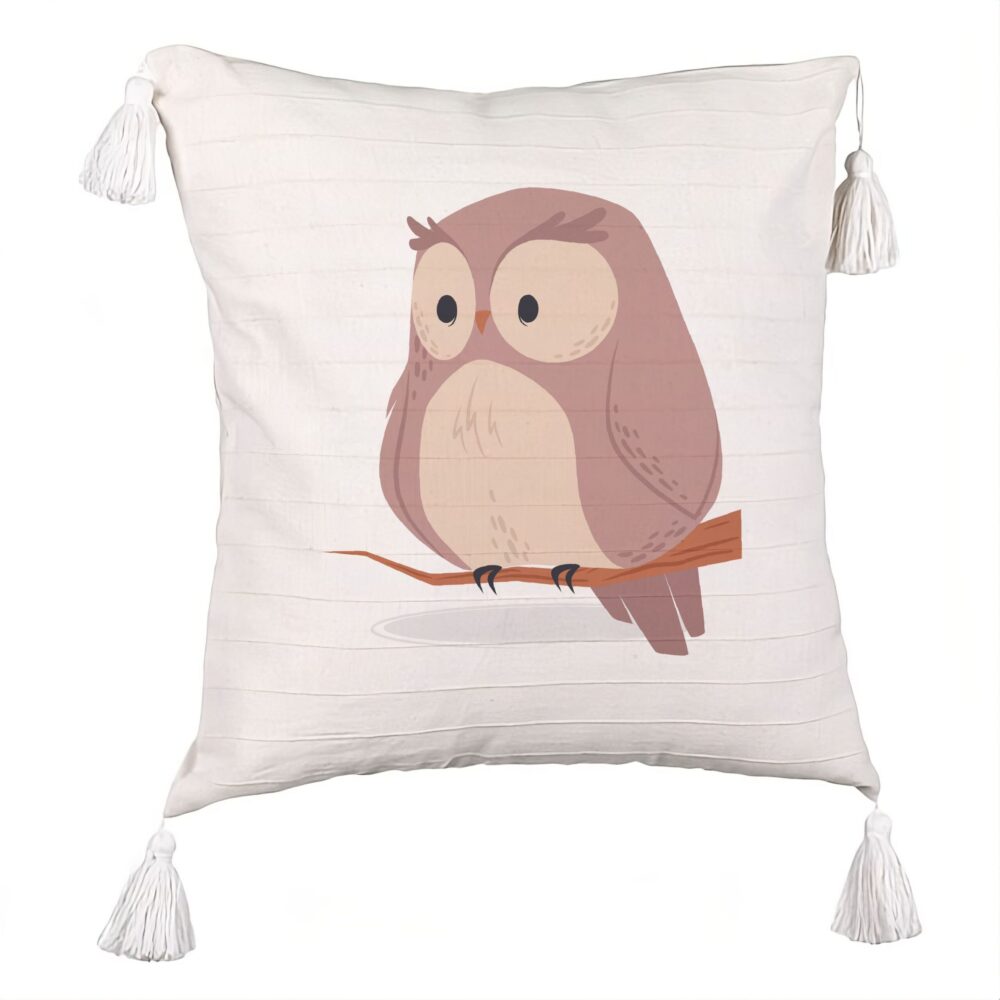 Perna Decorativa cu Franjuri, Model Bufnita, 45x45 cm, Ecru, Cu fermoar 5 Perna Decorativa cu Franjuri
