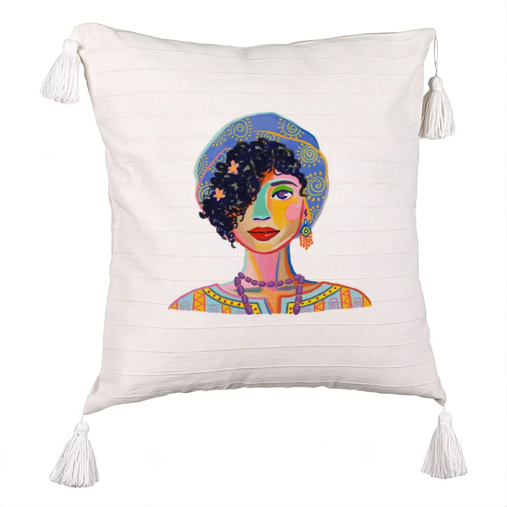 Perna Decorativa cu Franjuri, Model Colorful Fashion, 45x45 cm, Ecru, Cu fermoar 5 Perna Decorativa cu Franjuri