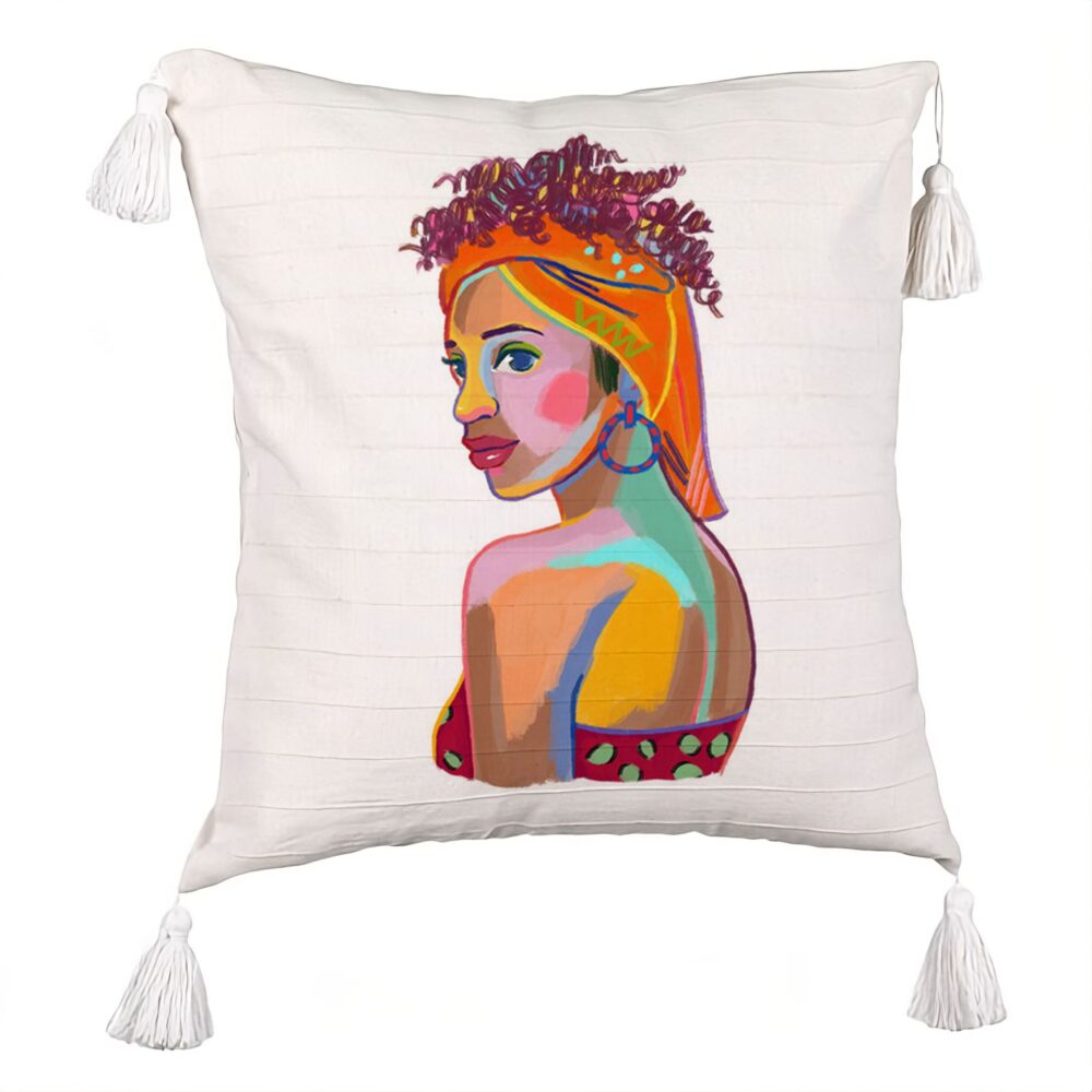 Perna Decorativa cu Franjuri, Model Curly African, 45x45 cm, Ecru, Cu fermoar 5 Perna Decorativa cu Franjuri