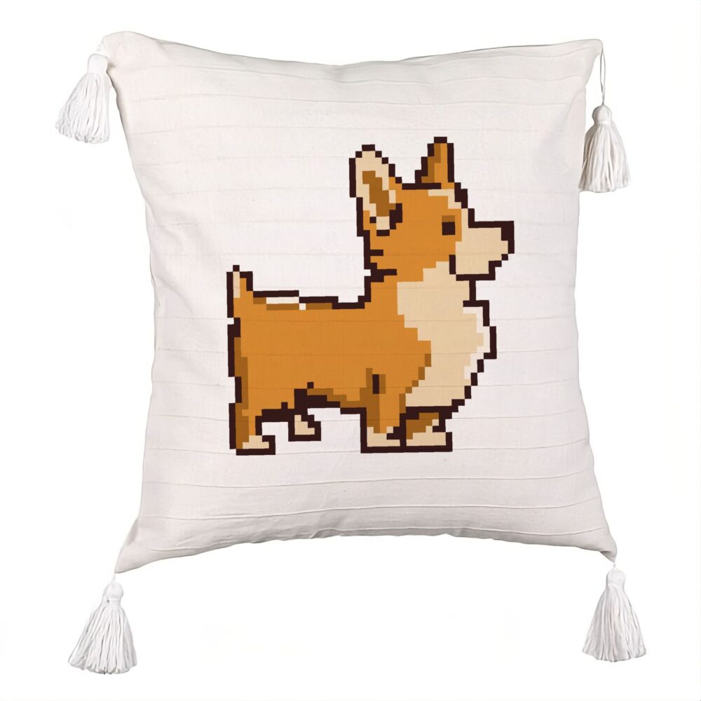 Perna Decorativa cu Franjuri, Model Doggie, 45x45 cm, Ecru, Cu fermoar 5 Perna Decorativa cu Franjuri