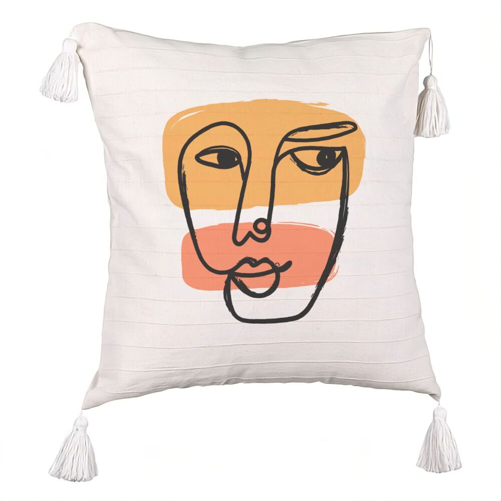 Perna Decorativa cu Franjuri, Model Fata Femeie, 45x45 cm, Ecru, Cu fermoar 5 Perna Decorativa cu Franjuri