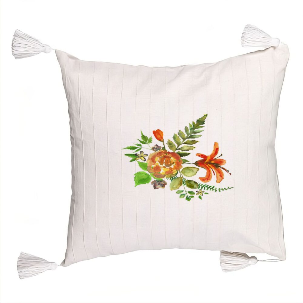 Perna Decorativa cu Franjuri, Model Florale, 45x45 cm, Ecru, Cu fermoar 5 Perna Decorativa cu Franjuri
