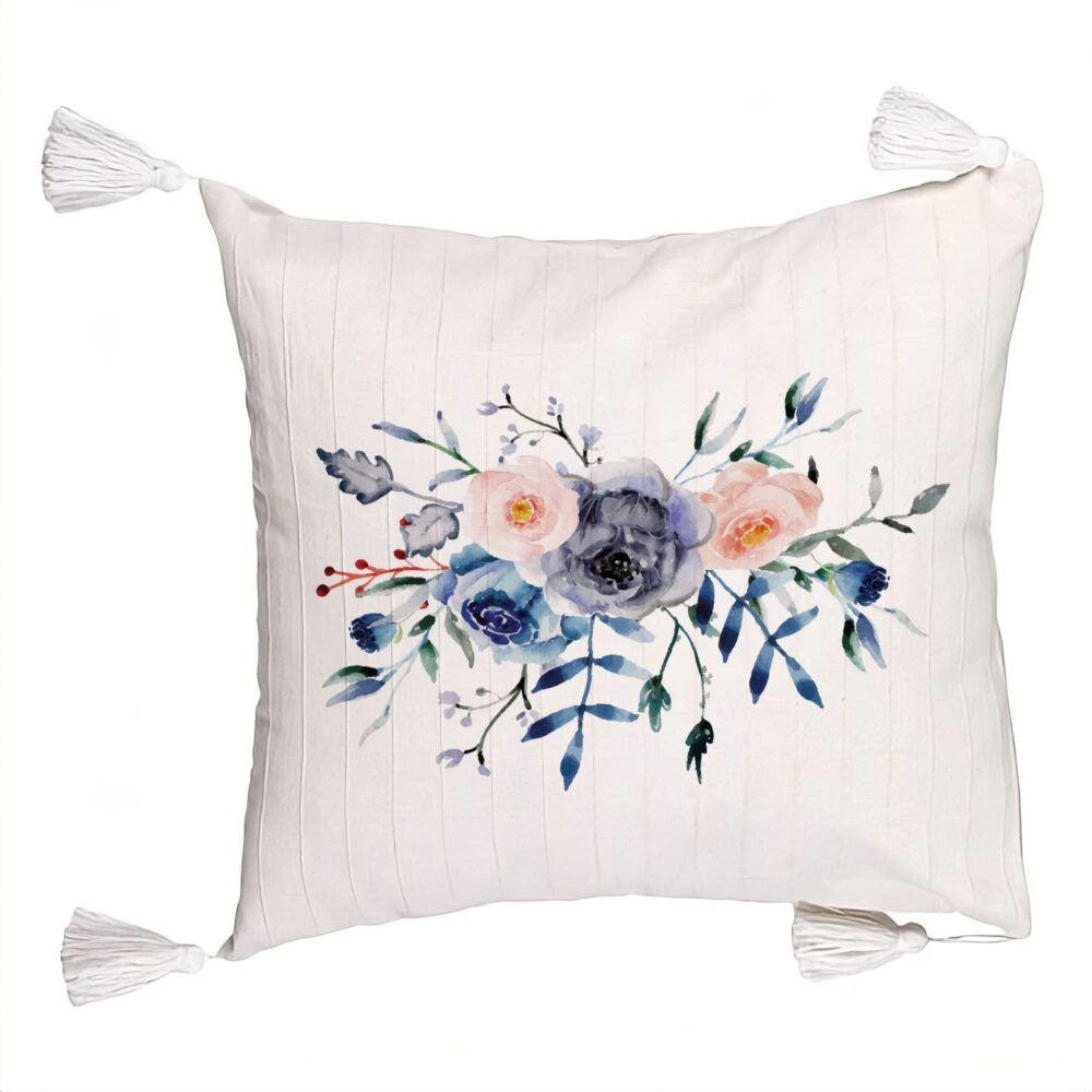 Perna Decorativa cu Franjuri, Model Florale Ecrustre, 45x45 cm, Ecru, Cu fermoar 5 Perna Decorativa cu Franjuri
