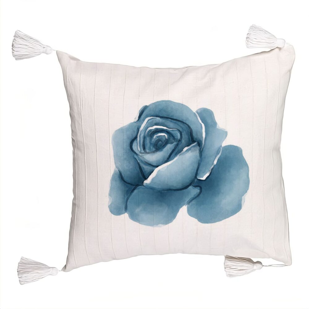 Perna Decorativa cu Franjuri, Model Florale Trandafir Ecrustru, 45x45 cm, Ecru, Cu fermoar 5 Perna Decorativa cu Franjuri
