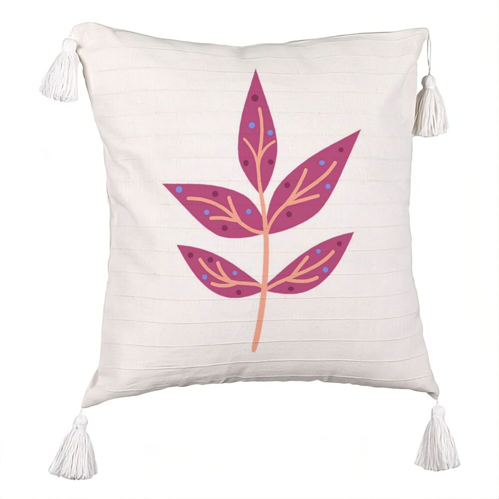Perna Decorativa cu Franjuri, Model Florale Yuko, 45x45 cm, Ecru, Cu fermoar 5 Perna Decorativa cu Franjuri