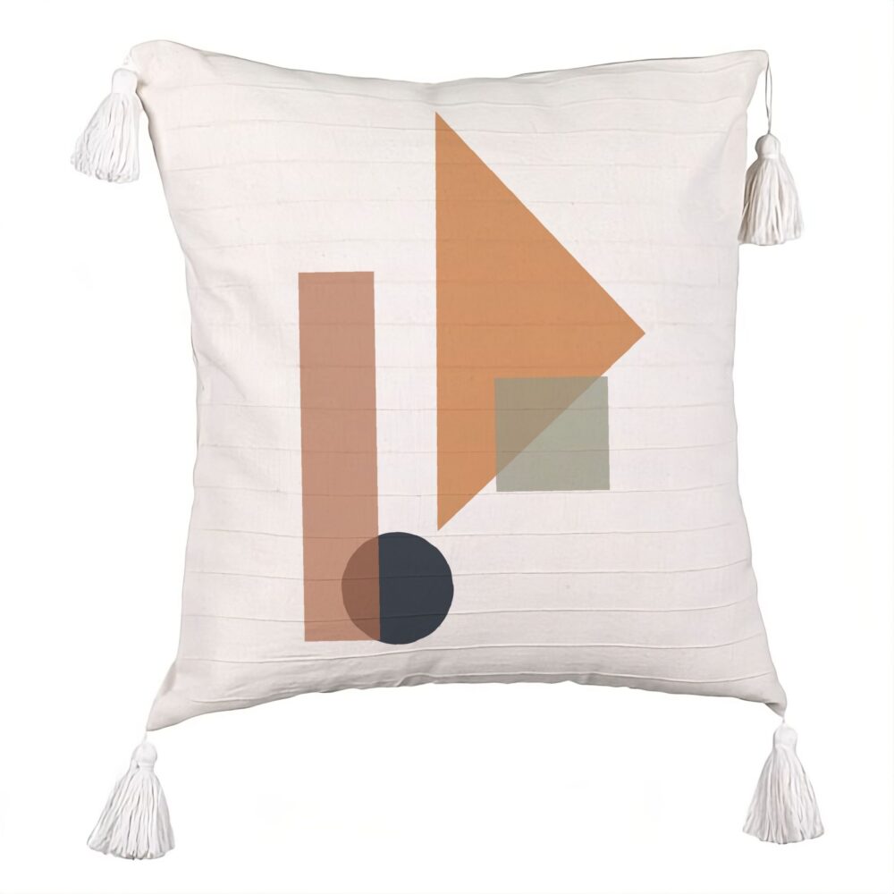 Perna Decorativa cu Franjuri, Model Forme Geometrice 1, Multicolor, 45x45 cm, Ecru, Cu fermoar 5 Perna Decorativa cu Franjuri