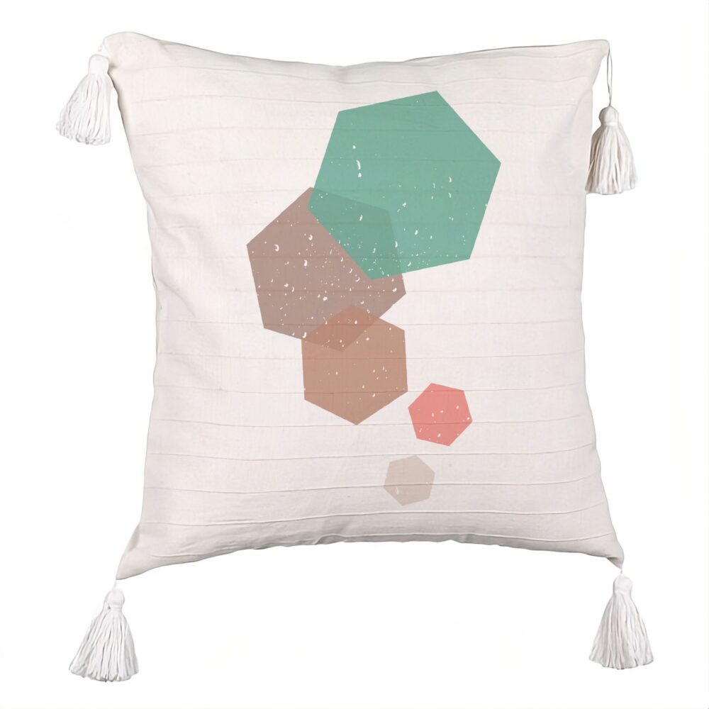 Perna Decorativa cu Franjuri, Model Forme Geometrice 2, Multicolor, 45x45 cm, Ecru, Cu fermoar 5 Perna Decorativa cu Franjuri