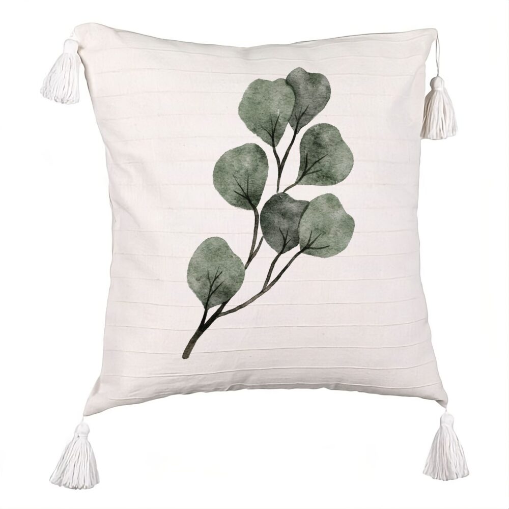 Perna Decorativa cu Franjuri, Model Frunze, 45x45 cm, Ecru, Cu fermoar 5 Perna Decorativa cu Franjuri