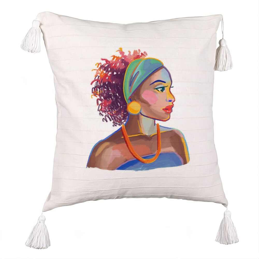 Perna Decorativa cu Franjuri, Model Golden African, 45x45 cm, Ecru, Cu fermoar 5 Perna Decorativa cu Franjuri