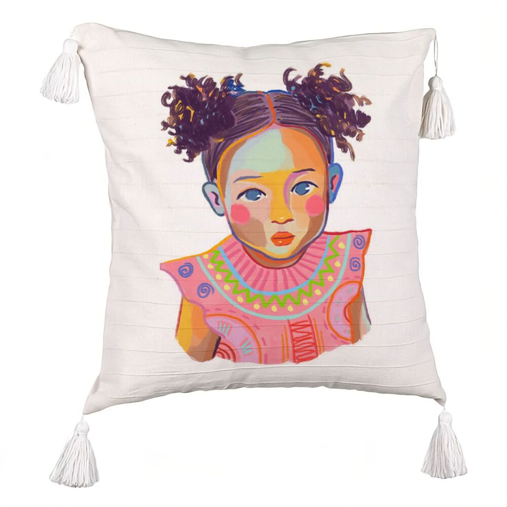 Perna Decorativa cu Franjuri, Model Happy Baby, 45x45 cm, Ecru, Cu fermoar 5 Perna Decorativa cu Franjuri