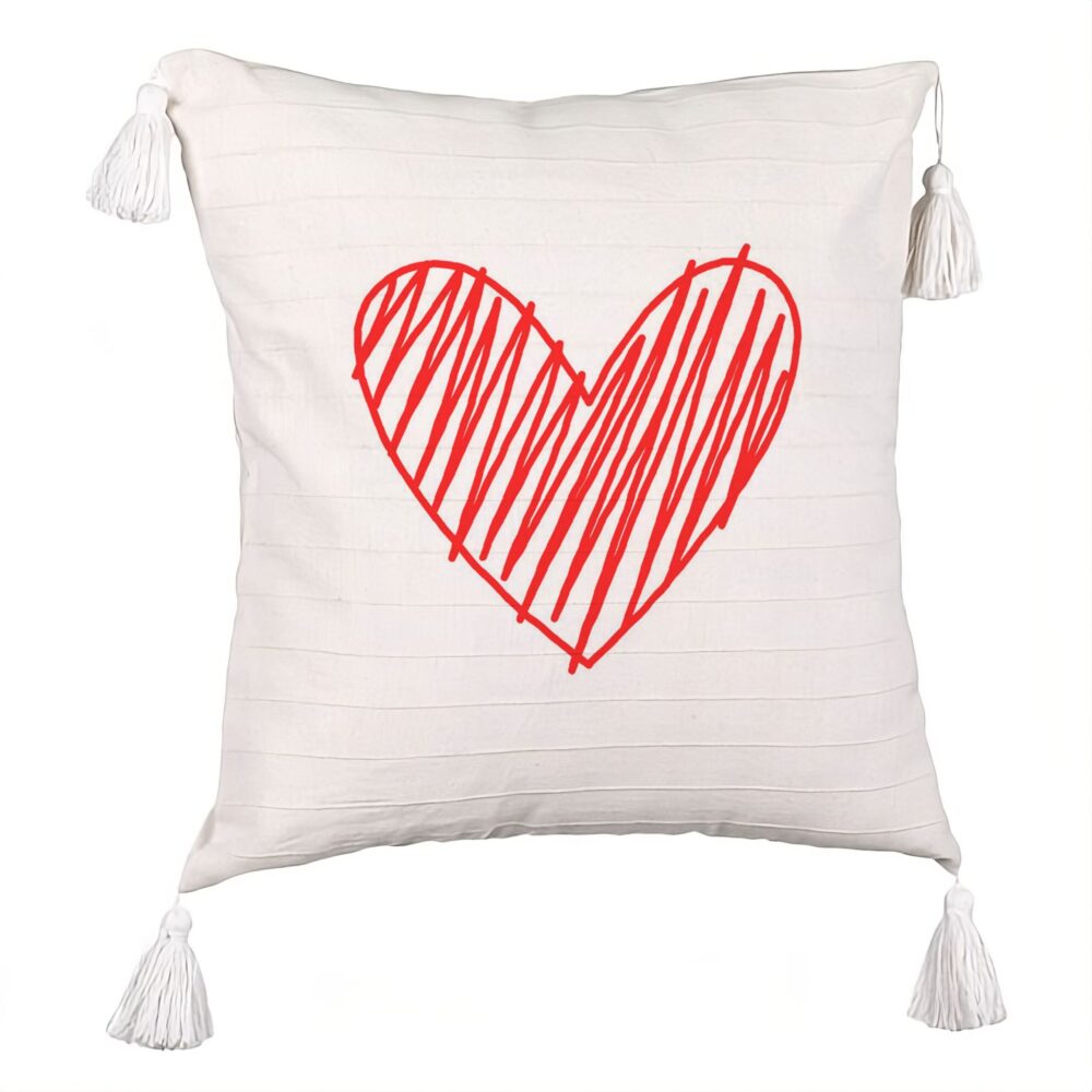 Perna Decorativa cu Franjuri, Model Inimioara, 45x45 cm, Ecru, Cu fermoar 5 Perna Decorativa cu Franjuri