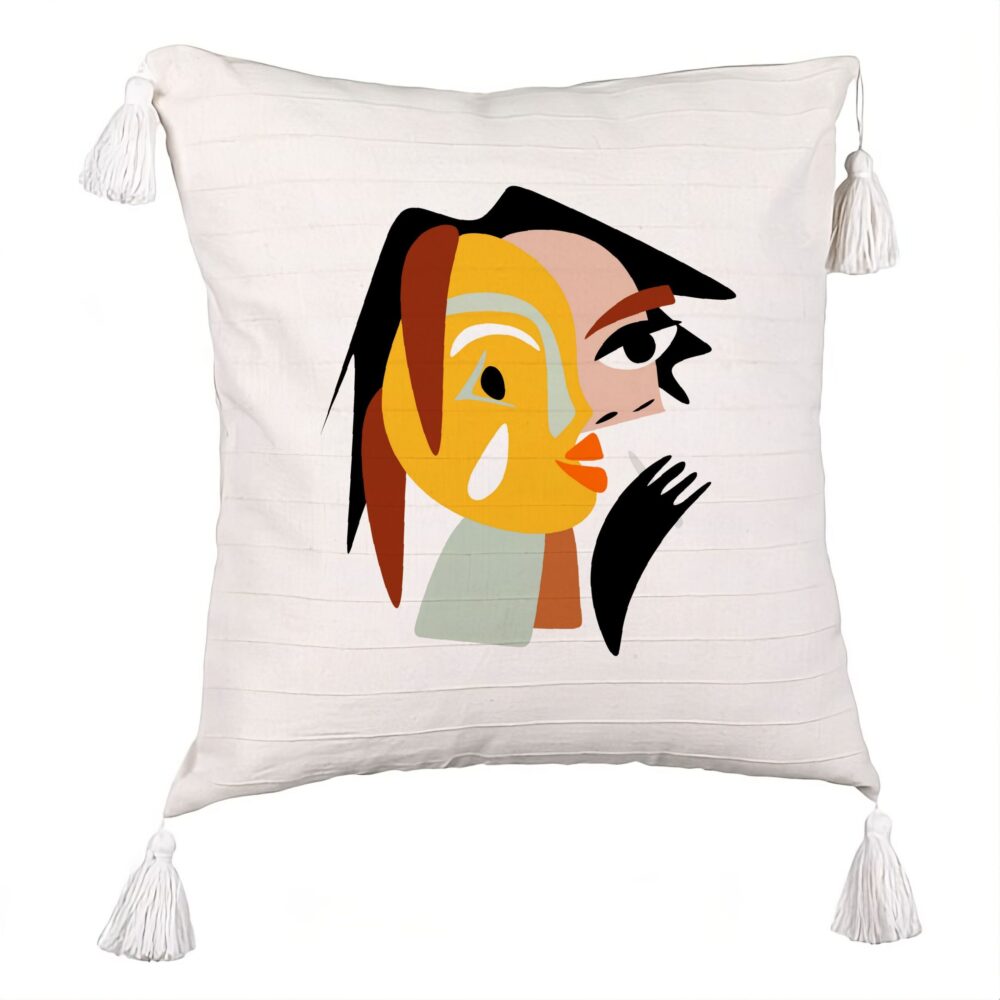 Perna Decorativa cu Franjuri, Model Picasso style 2, 45x45 cm, Ecru, Cu fermoar 5 Perna Decorativa cu Franjuri