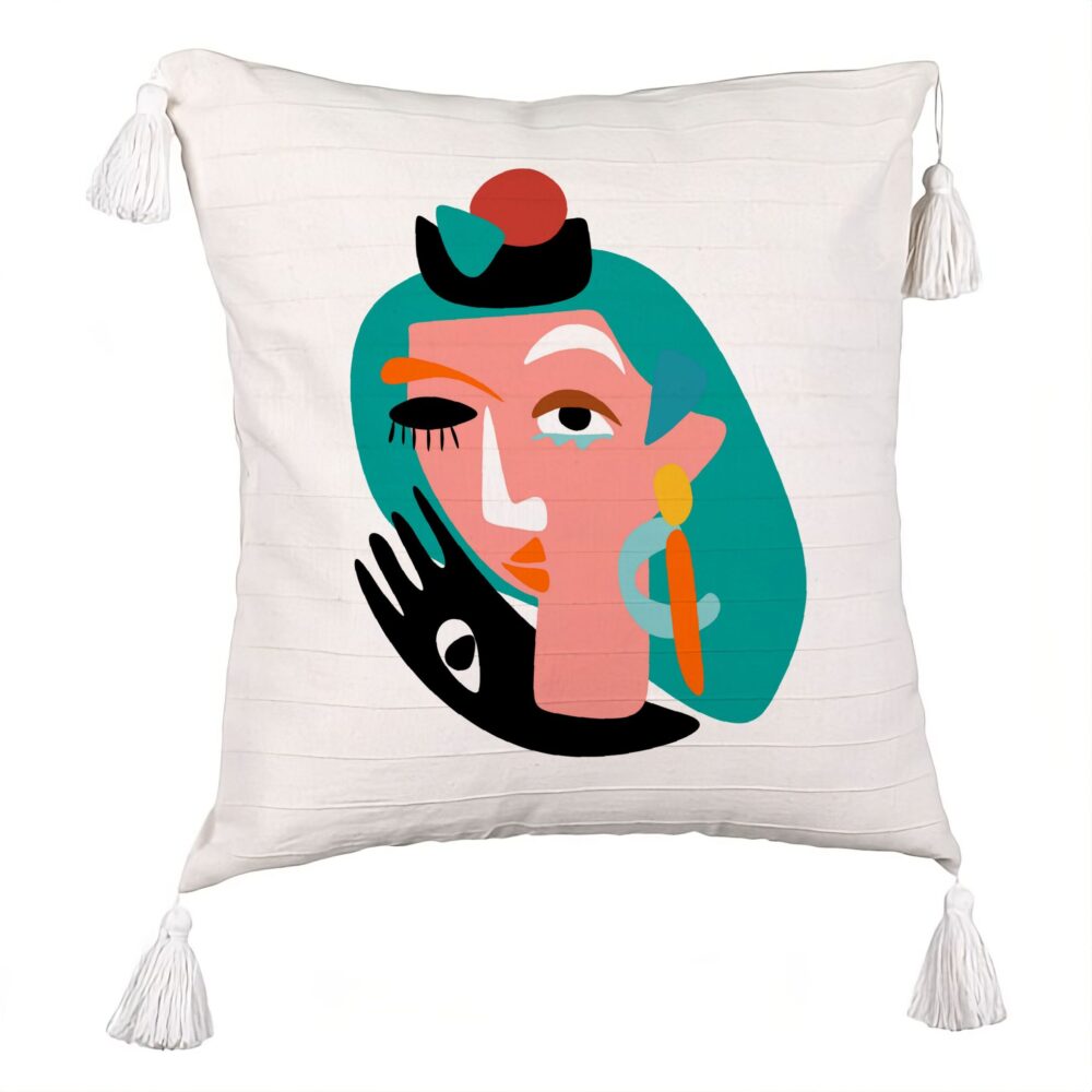 Perna Decorativa cu Franjuri, Model Picasso style, 45x45 cm, Ecru, Cu fermoar 5 Perna Decorativa cu Franjuri