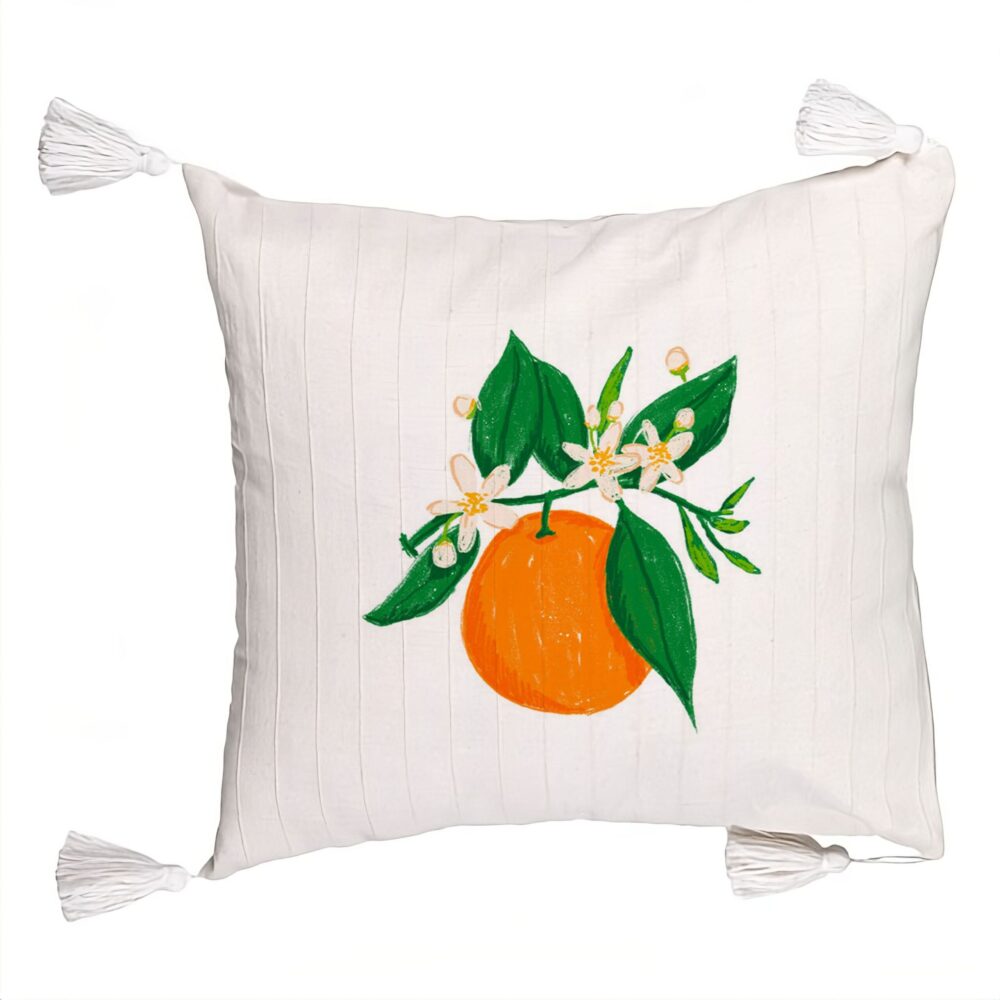 Perna Decorativa cu Franjuri, Model Portocala, 45x45 cm, Ecru, Cu fermoar 5 Perna Decorativa cu Franjuri