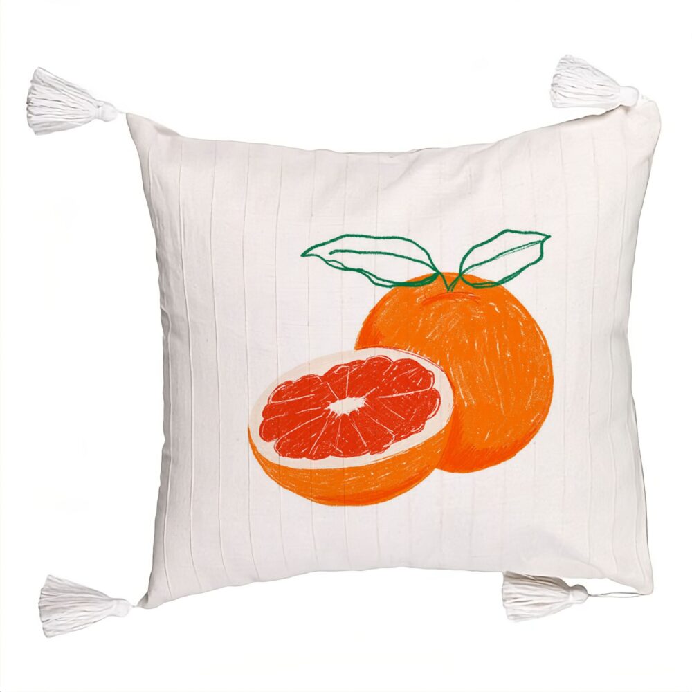 Perna Decorativa cu Franjuri, Model Portocale, 45x45 cm, Ecru, Cu fermoar 5 Perna Decorativa cu Franjuri