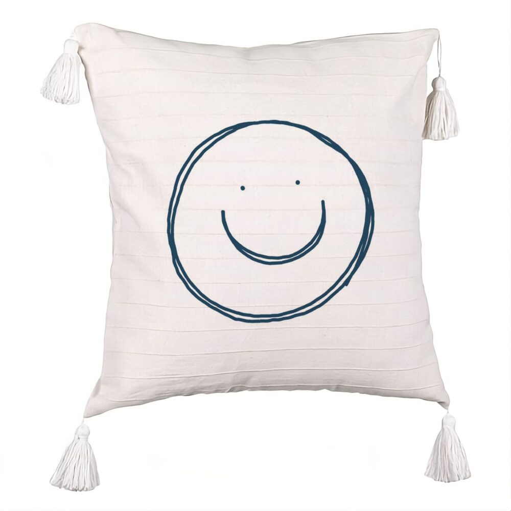 Perna Decorativa cu Franjuri, Model Smiley Face, 45x45 cm, Ecru, Cu fermoar 5 Perna Decorativa cu Franjuri