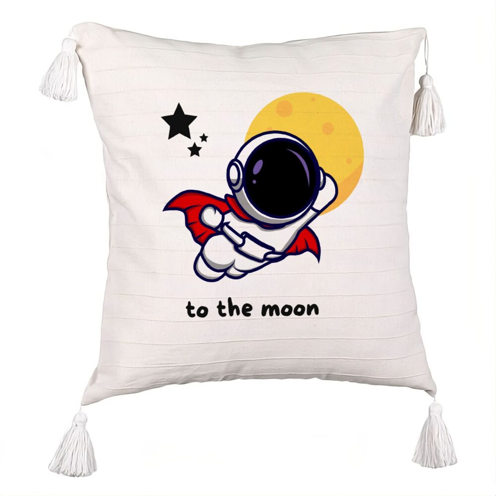 Perna Decorativa cu Franjuri, Model To the Moon, 45x45 cm, Ecru, Cu fermoar 5 Perna Decorativa cu Franjuri