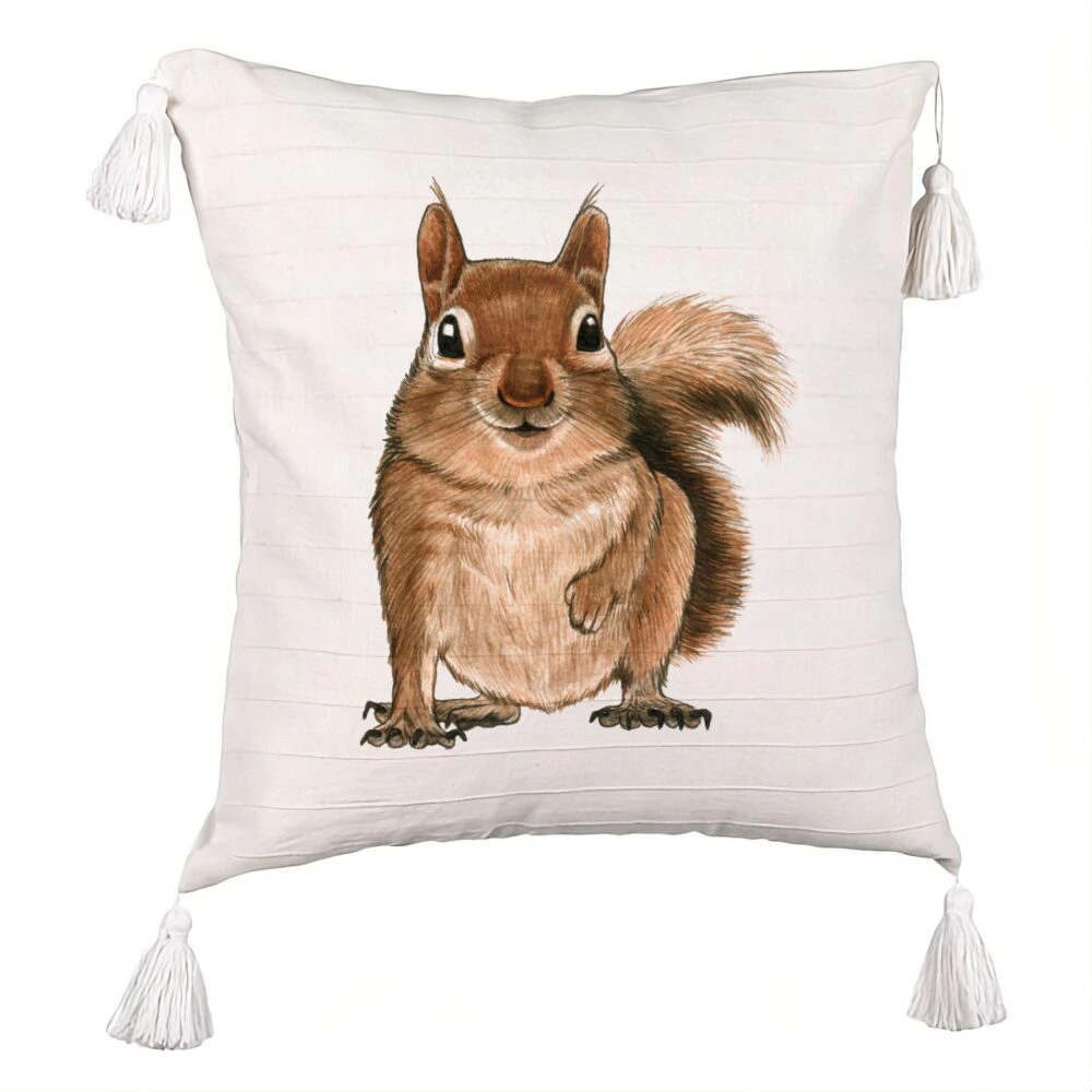 Perna Decorativa cu Franjuri, Model Veverita, 45x45 cm, Ecru, Cu fermoar 5 Perna Decorativa cu Franjuri