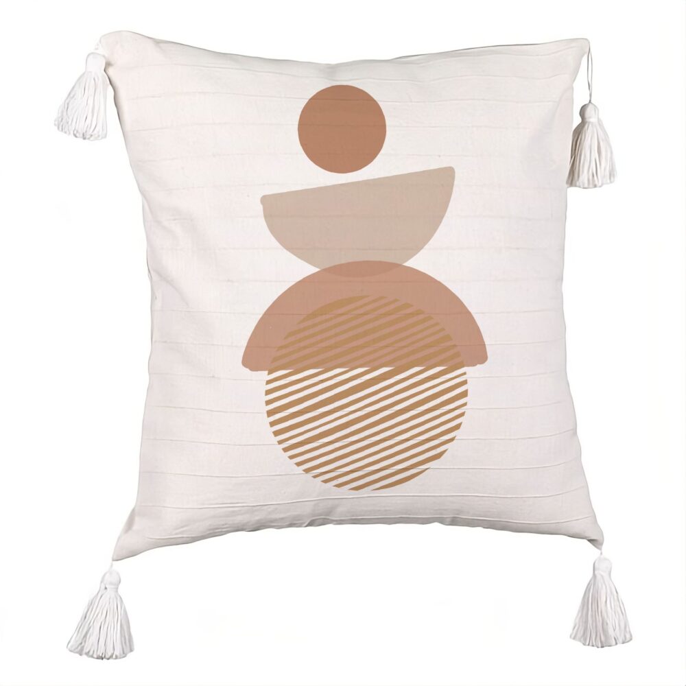 Perna Decorativa cu Franjuri, Model cu ModeI Abstract Creativ 1, 45x45 cm, Ecru, Cu fermoar 5 Perna Decorativa cu Franjuri