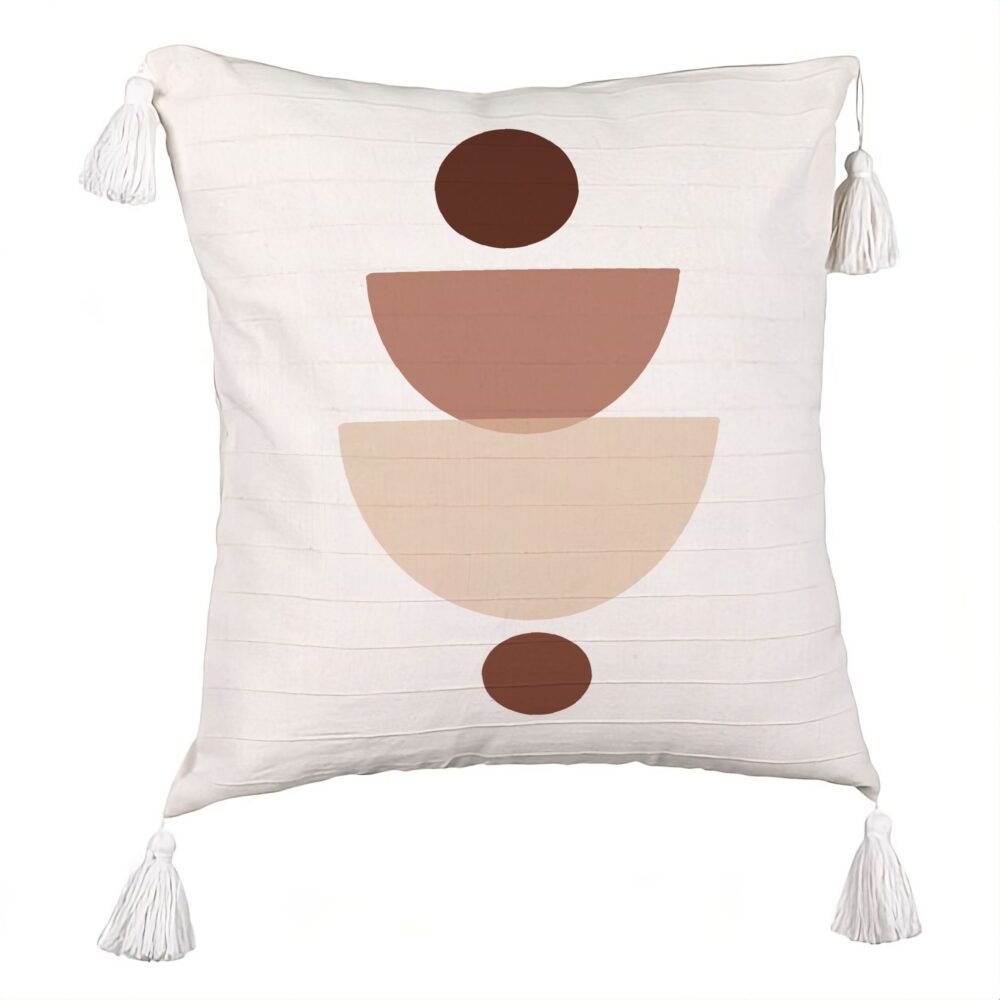 Perna Decorativa cu Franjuri, Model cu Model Abstract Creativ 2, 45x45 cm, Ecru, Cu fermoar 5 Perna Decorativa cu Franjuri