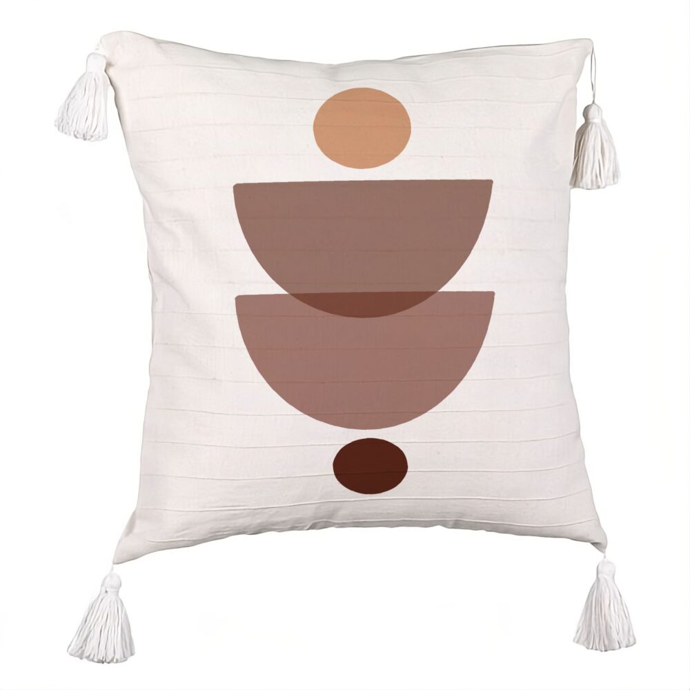 Perna Decorativa cu Franjuri, Model cu Model Abstract Creativ 3, 45x45 cm, Ecru, Cu fermoar 5 Perna Decorativa cu Franjuri
