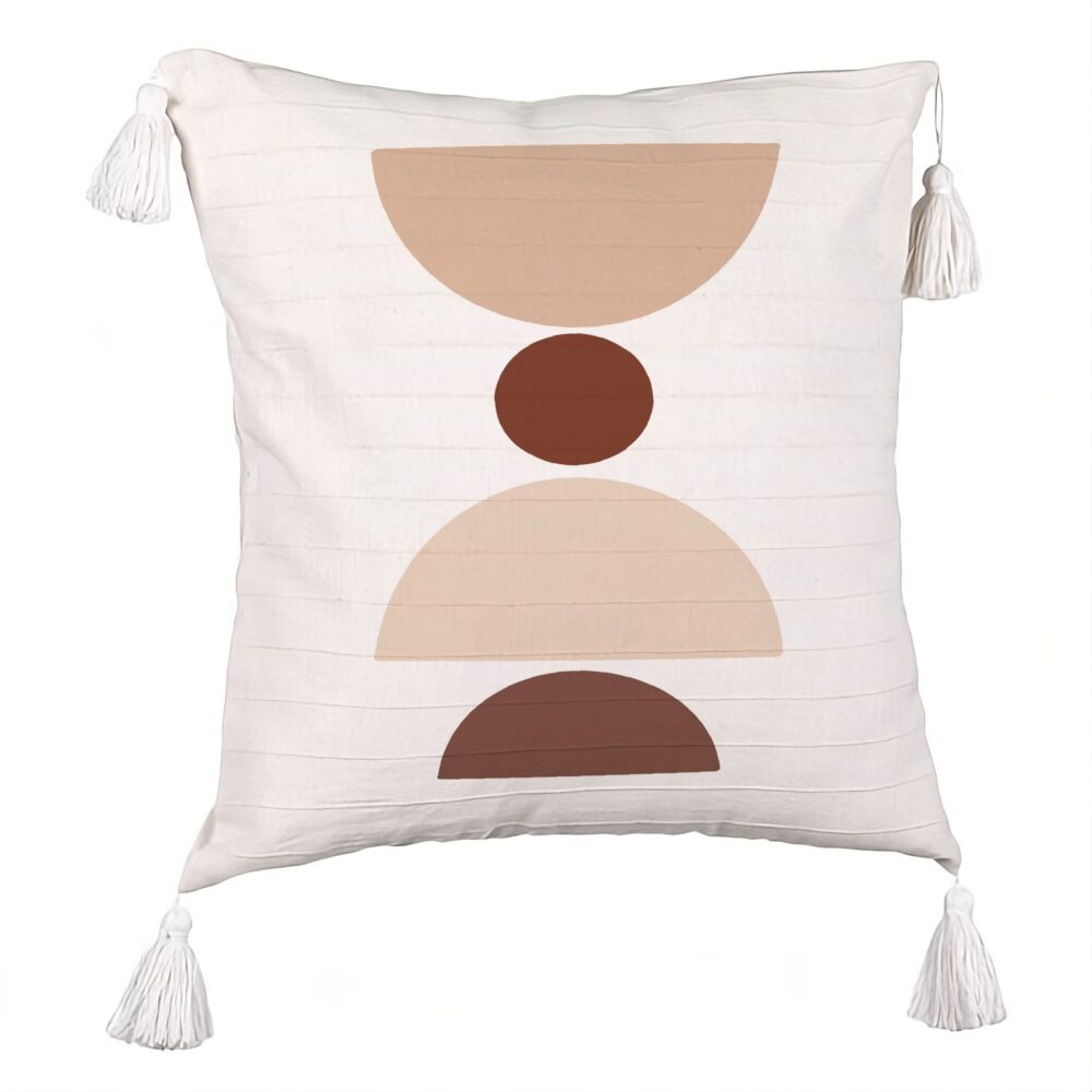 Perna Decorativa cu Franjuri, Model cu Model Abstract Creativ 4, 45x45 cm, Ecru, Cu fermoar 5 Perna Decorativa cu Franjuri