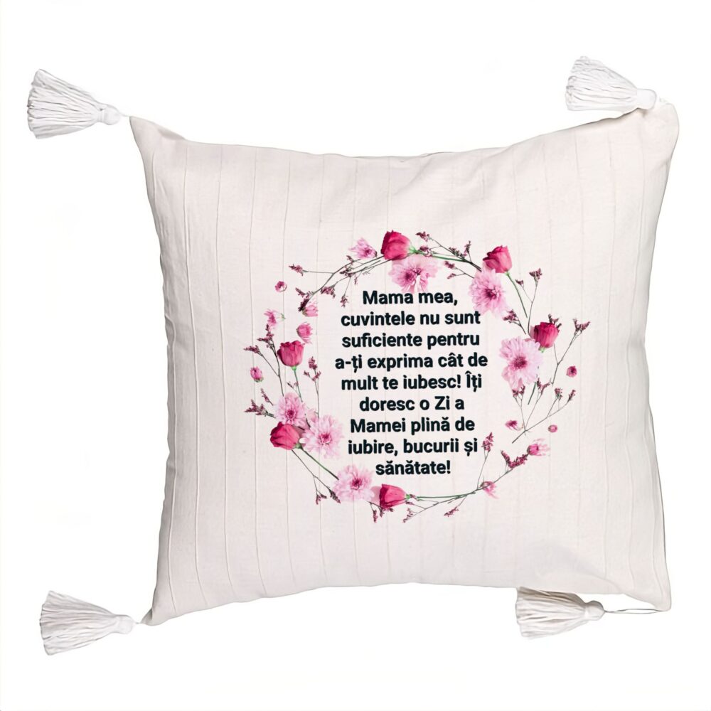 Perna Decorativa cu Franjuri, Model cu Model pentru Mama cu text 45x45 cm, Ecru, Cu fermoar 5 Perna Decorativa cu Franjuri