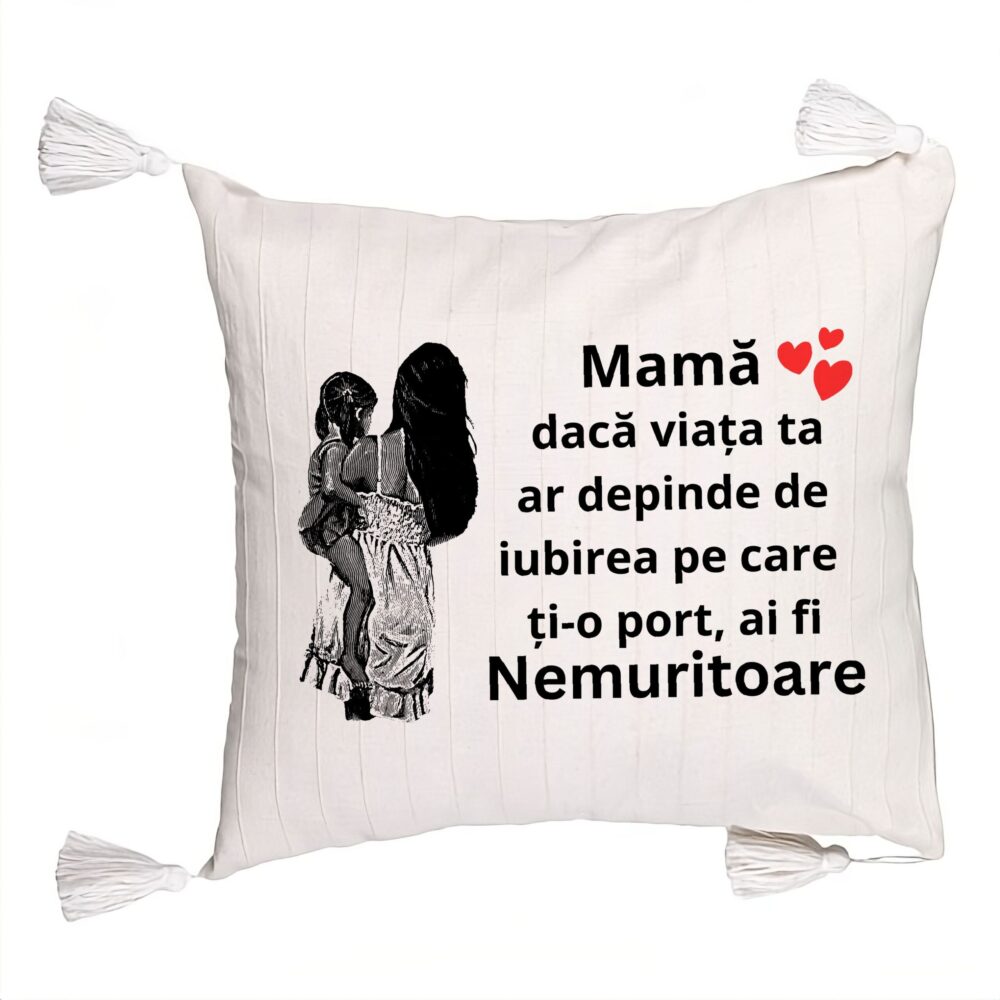 Perna Decorativa cu Franjuri, Model pentru Mama 1, 45x45 cm, Ecru, Cu fermoar 5 Perna Decorativa cu Franjuri